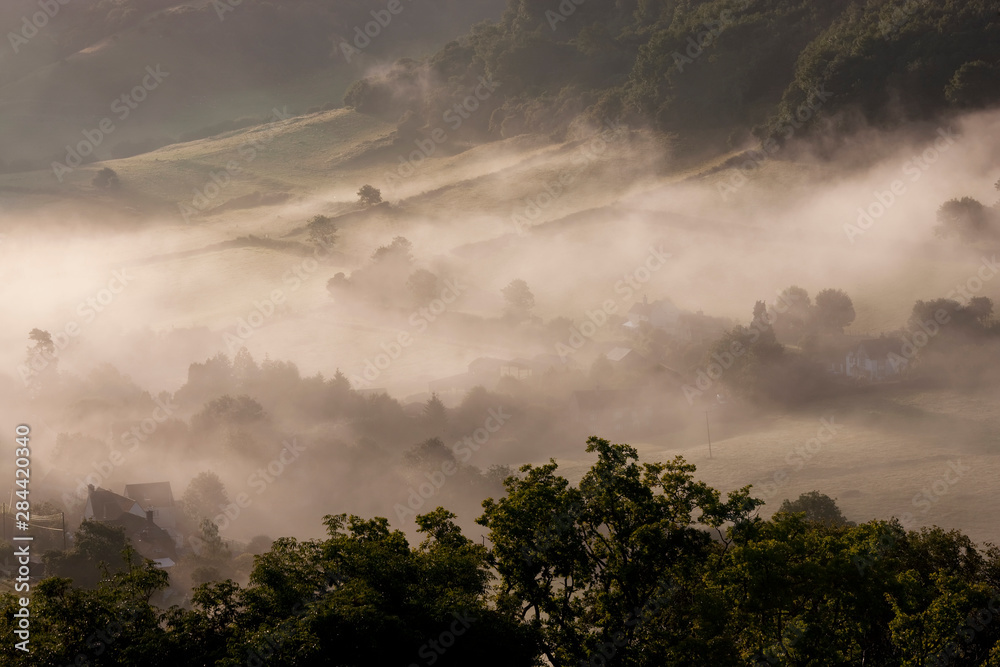 Morning mist, Coombes Valley, Gloucestershire, England, UK