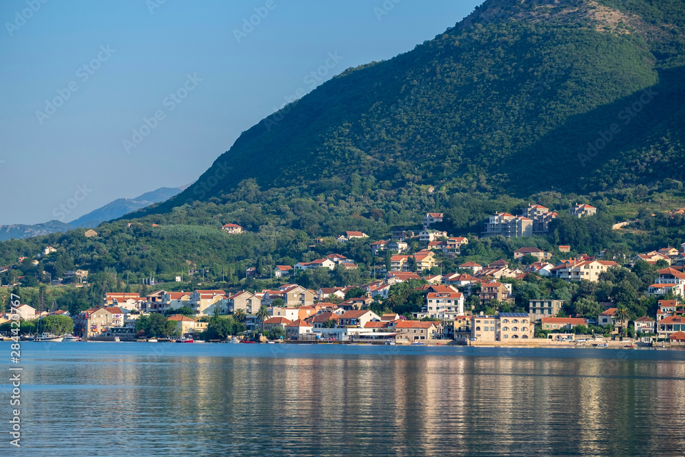 Town along Bay of Kotor, Montenegro, Europe