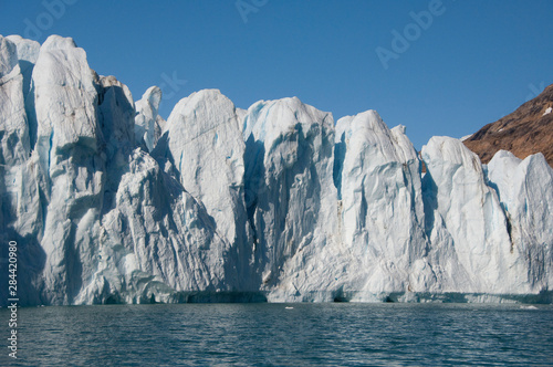 Greenland, Southeast coast, Skjoldungen Fjord. Thryms Glacier.