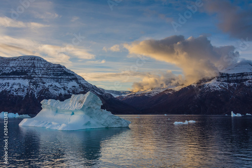 Greenland. Scoresby Sund. Icebergs and mountains. photo
