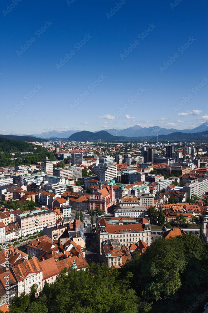 Elevated view of Ljubljana, Slovenia from Ljubljana Castle (Ljubljanski grad)