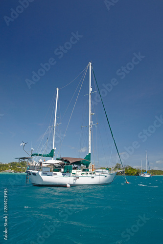 Yacht moored by Musket Cove Island Resort, Malolo Lailai Island, Mamanuca Islands, Fiji, South Pacific