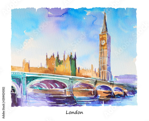 Obraz ręcznia malowany przedstawiający Westminster i Big Ben w Londynie