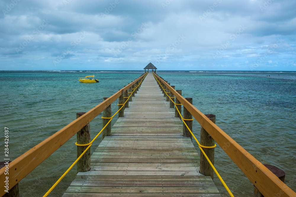 Long wooden pier, Coral Coast, Viti Levu, Fiji, South Pacific