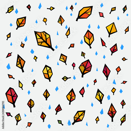 Falling bright Autumn Leaves Season Background in Geometric Style