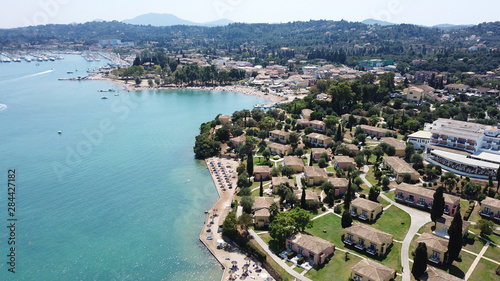 Aerial drone photo of famous bay of Gouvia a popular yacht dock, island of Corfu, Ionian, Greece photo