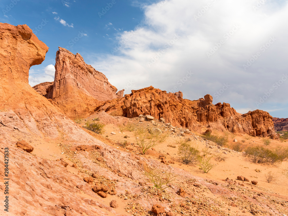 Quebrada de las Conchas also called Quebrada de Cafayate. Canyon with colorful rock formations created by Rio de las Conchas, Argentina.