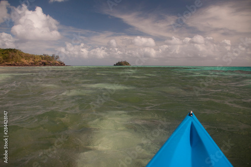 Kayaking Towards Paddy's Island from Turtle Island, Yasawa Islands, Fiji.