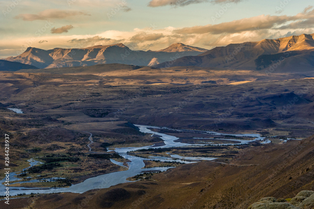 River landscape. Torres del Paine National Park. Chile. South America. UNESCO biosphere.