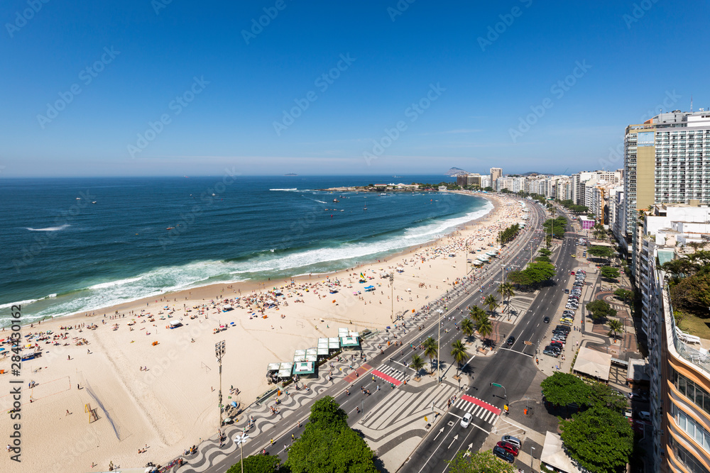 View of Copacabana Beach from Hotel Pestana Rio Atlantica with Atlantic Avenue and the Atlantic Ocean