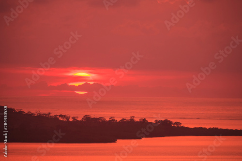 Aerial view of sunset and West End of Roatan, Bay Islands, Honduras, Central America photo