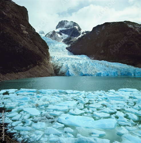 Chile, Ultima Esperanza Fjord. The majestic Serrano Glacier flows into the Ultima Esperanza Fjord, in Chile.