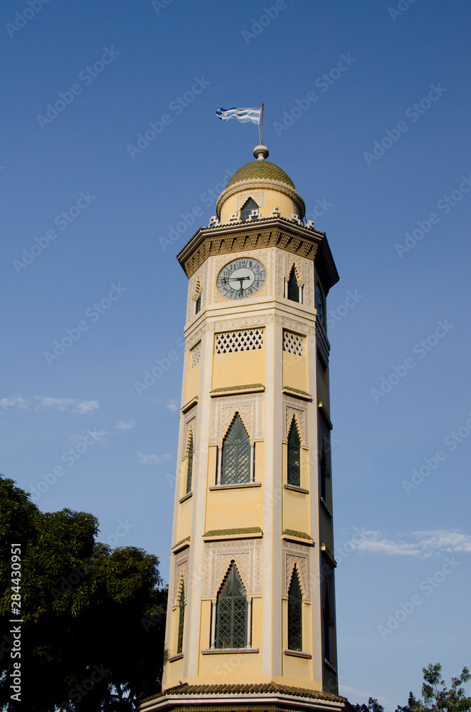 Ecuador, Guayaquil, Simon Bolivar Pier area. Historic landmark Moorish clock tower.
