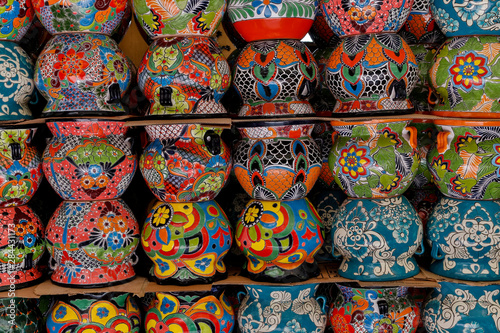 Mexican ceramic pottery on display. Central Mexico near San Miguel.