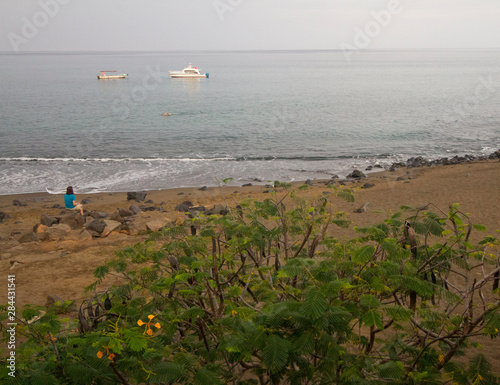 Early morning at harbor in front of Hotel Wittmer, Floreana Island, Galapagos Islands photo