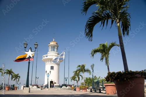 Ecuador, Guayaquil. The lighthouse atop the hill at Barrio Las PeÒas is a popular tourist attraction © Brent Bergherm/Danita Delimont