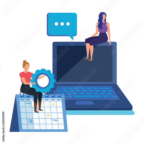 young women with laptop characters