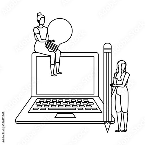 young women with laptop characters