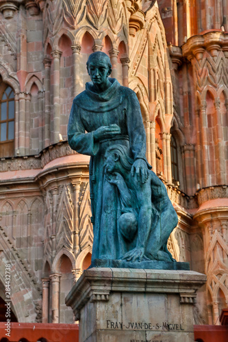 San Miguel De Allende, Mexico. Statue in front of Church Parroquia de San Miguel Arcangel