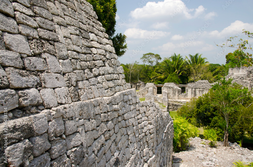 Mexico, Quintana Roo, Yucatan Peninsula near Costa Maya. Kohunlich Mayan Ruins.