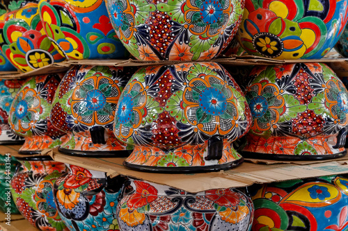 Mexican ceramic pottery on display. Central Mexico near San Miguel.