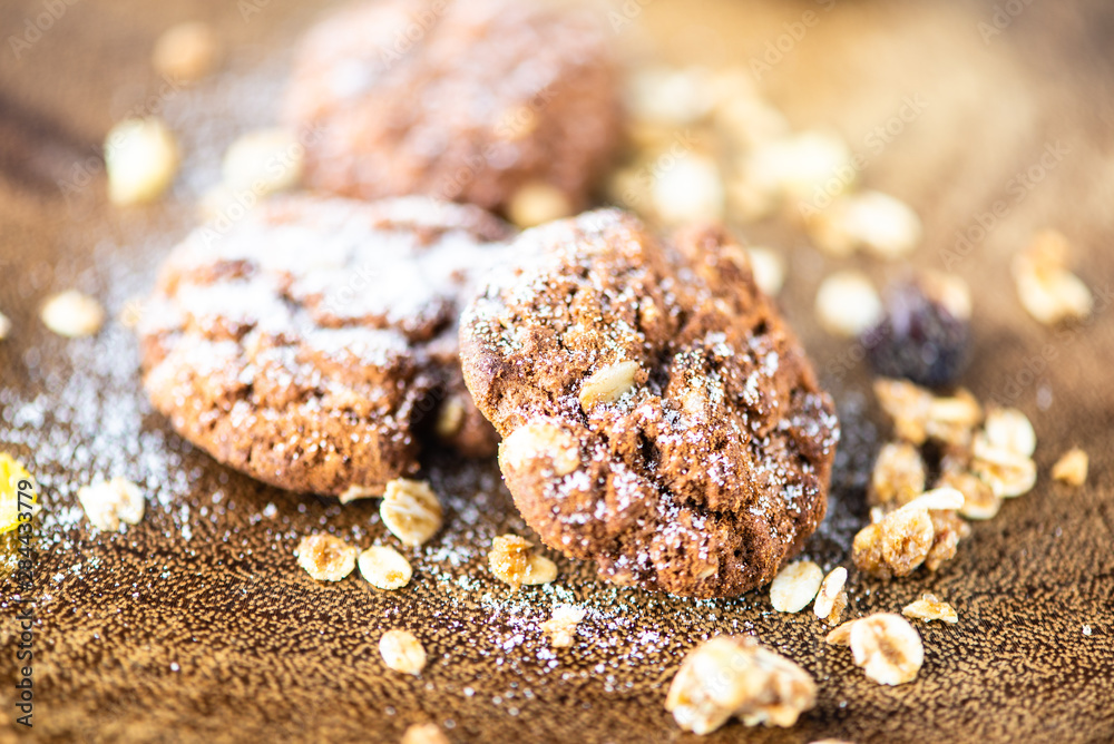 cookies with icing sugar and wood background cookies with icing sugar and wood background