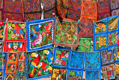 Central America, Panama, San Blas Islands (aka Kuna Yala). Colorful hand stitched molas made by the Kuna Indians. photo