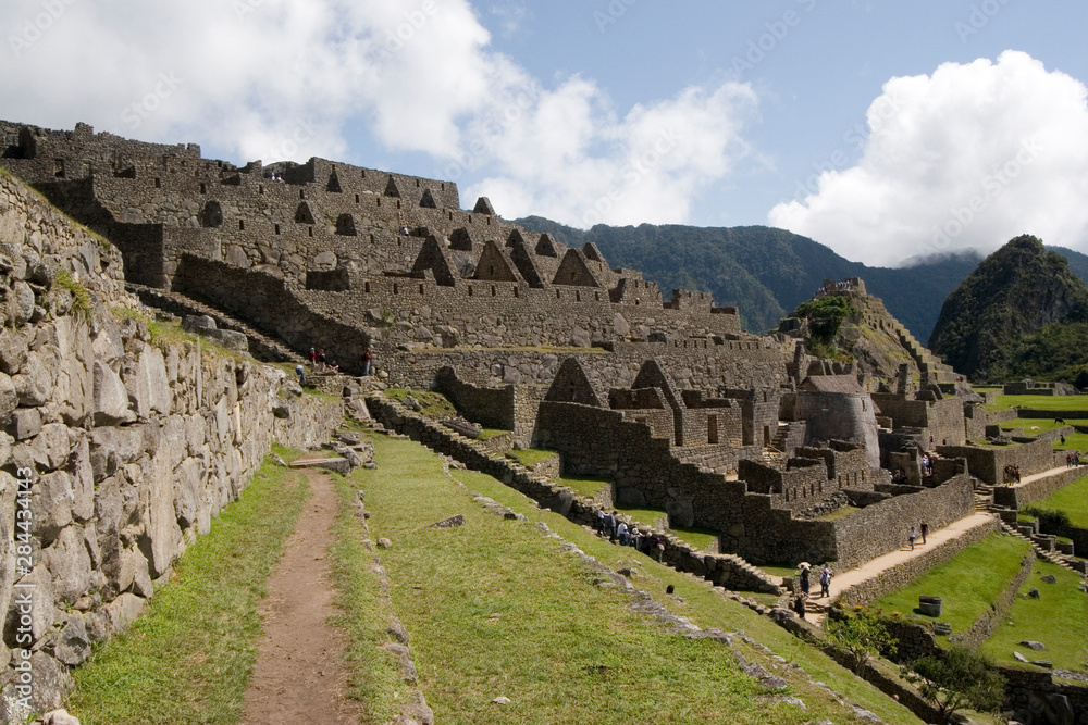 South America - Peru. Stonework of the royal housing in the lost Inca city of Machu Picchu.