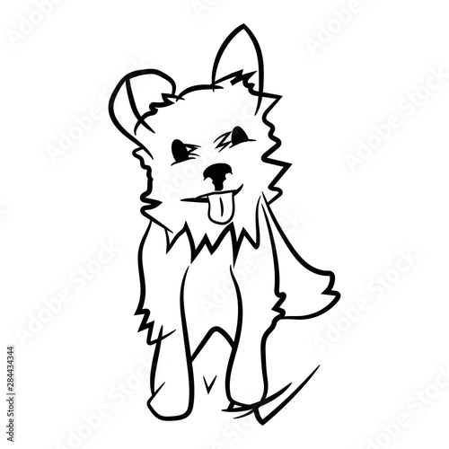 outline of a small shaggy dog, a friend of a person