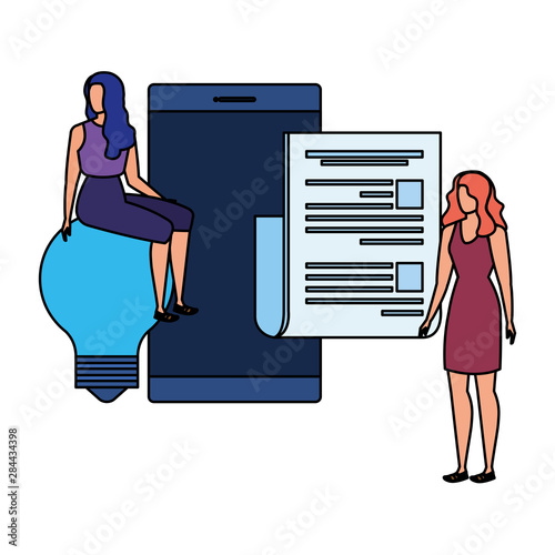 young women with smartphone characters