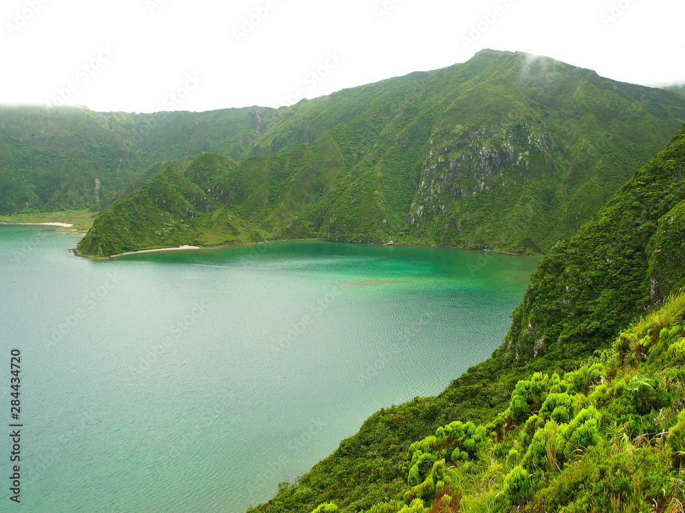 Azure mountain pond in the Azores, Portugal.