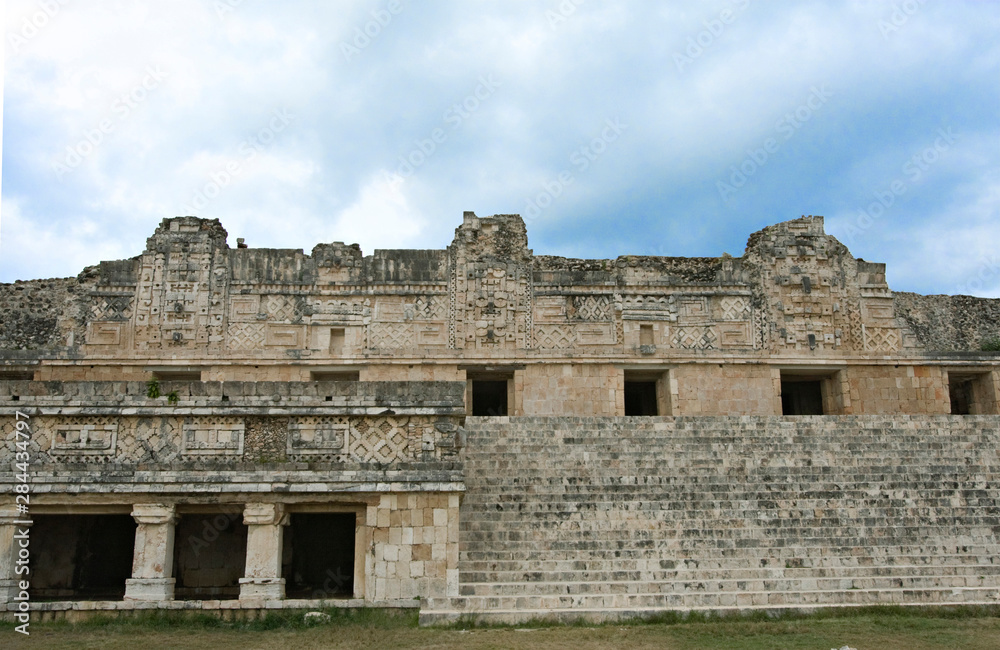 North America, Mexico, Yucatan, Uxmal. One wall of the Nunney or Cuadrangulo de las Monjas