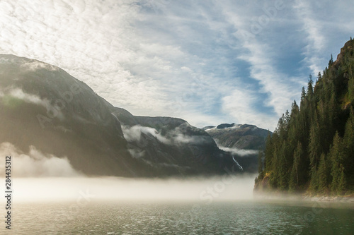 USA, Alaska, Tongass National Forest. Endicott Arm in fog. Credit as: Cathy &...