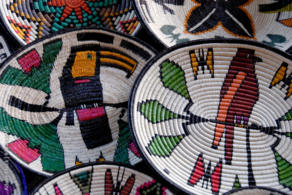 Naklejka premium Central America, Panama, Cristobal. Local Embera Indian handicrafts, traditional baskets.