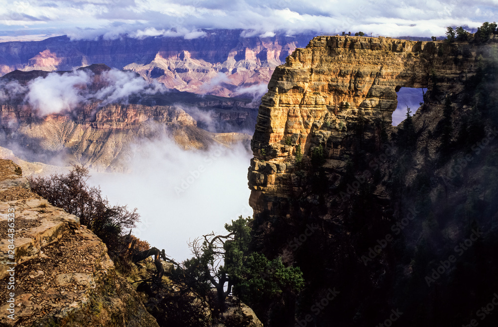 USA, Arizona, Grand Canyon National Park. North Rim, Clouds swirl ...