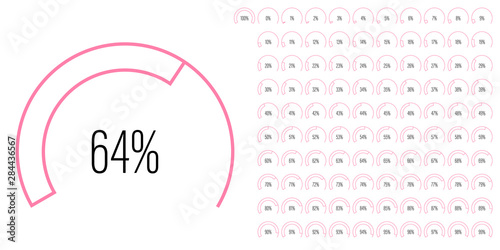 Set of circular sector percentage diagrams meters from 0 to 100 ready-to-use for web design, user interface UI or infographic - indicator with pink
