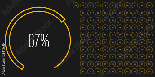 Set of circular sector percentage diagrams meters from 0 to 100 ready-to-use for web design, user interface UI or infographic - indicator with yellow
