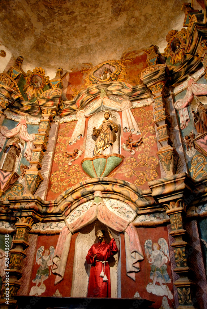 USA, Arizona, Tucson. Mission San Xavier del Bac (aka White Dove of the Desert). Mission church interior.