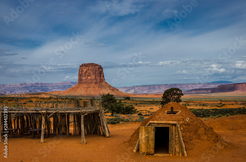 Native American hogans in Monument Valley Tribal Park of the Navajo Nation, Arizona and Utah. photo