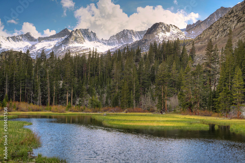 USA, California, Sierra Nevada Range. Landscape with Weir Pond. 
