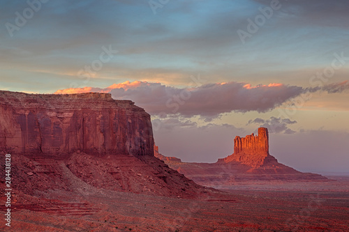 Arizona, Monument Valley, Sentinel Mesa and Castle Butte, Sunset
