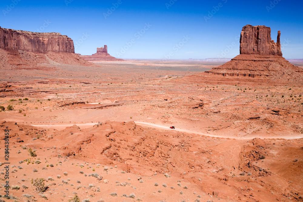 USA, Arizona, Monument Valley. The Mittens as seen from the Monument Valley Navajo Tribal Park's visitor center. USA, Arizona, Monument Valley. The Mittens as seen from the Monument Valley Navajo Tribal Park's visitor center.