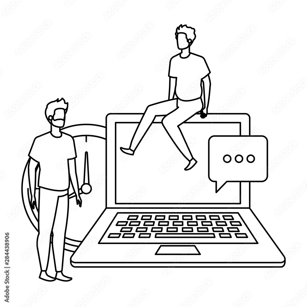 young men with laptop characters