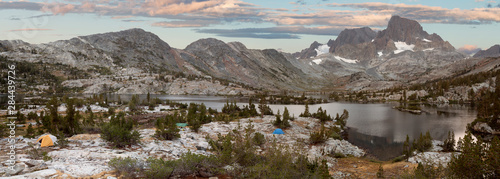 USA, California, Inyo National Forest. Panoramic of campers' tents beside Garnet Lake. Credit as: Don Paulson / Jaynes Gallery / DanitaDelimont.com.