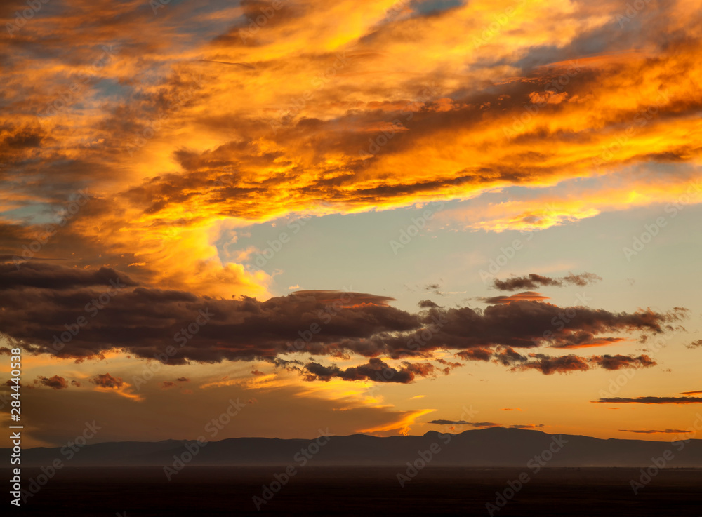 USA, Colorado, San Juan Mountains. Sunset across the San Luis Valley