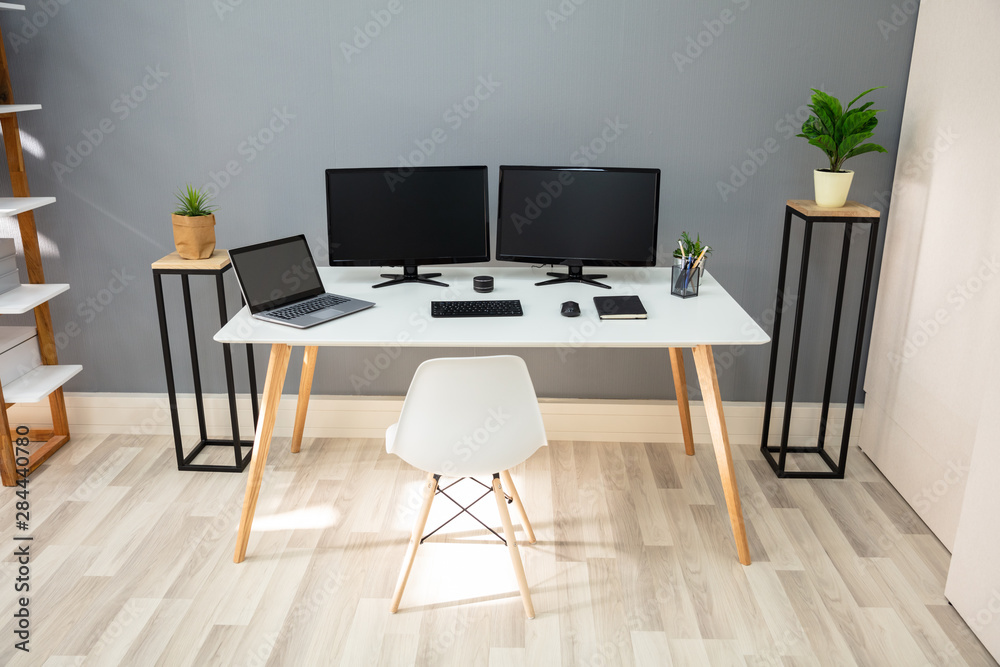 Computer On Desk In Modern Office Computer On Desk In Modern Office