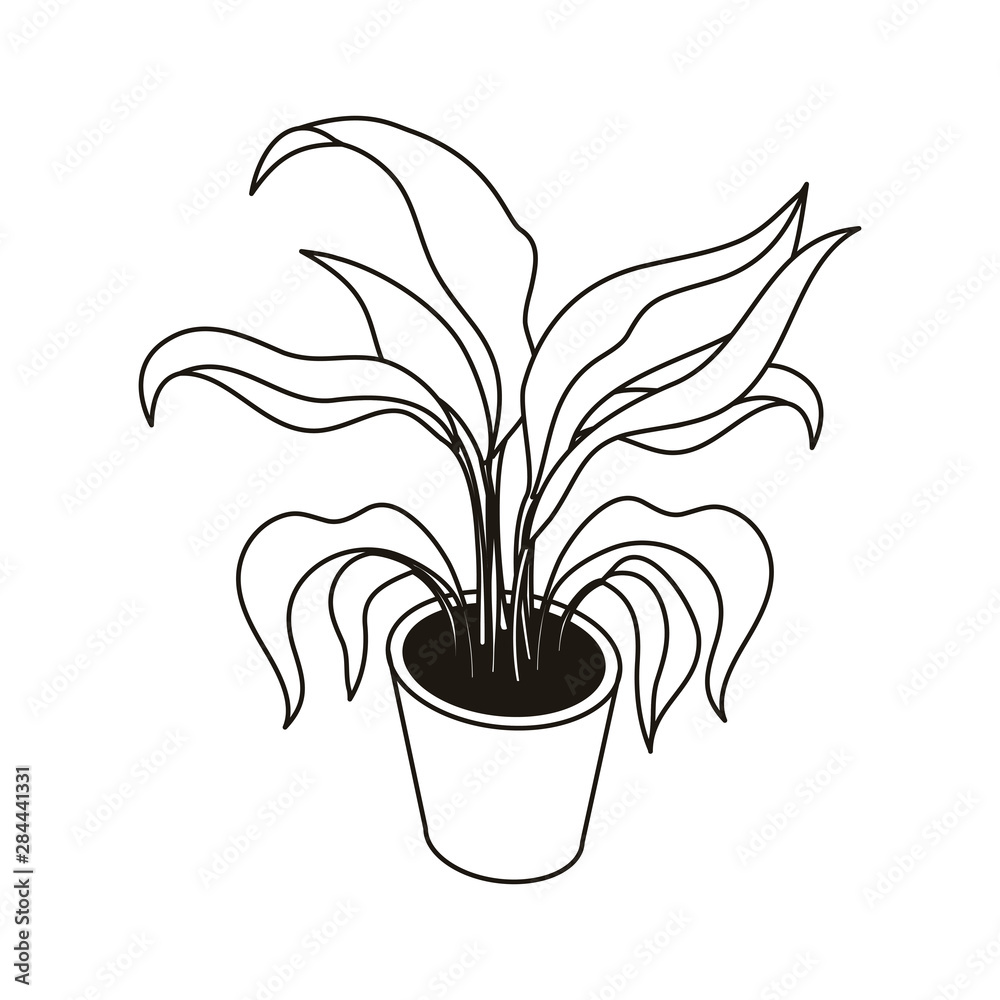 silhouette of houseplant with potted on white background - obrazy, fototapety, plakaty 