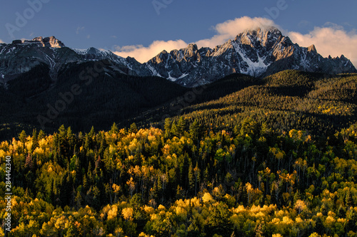 Autumn  aspen trees and Sneffels Range  Mount Sneffels Wilderness  Uncompahgre National Forest  Colorado