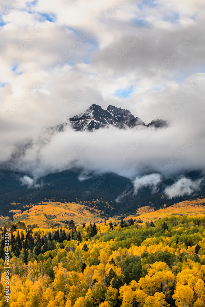 Autumn, aspen trees and Sneffels Range, Mount Sneffels Wilderness, Uncompahgre National Forest, Colorado