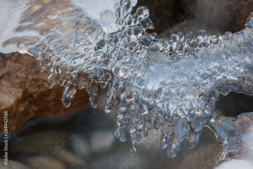 USA, Colorado, Woodland Park. Ice formations at small waterfall. 